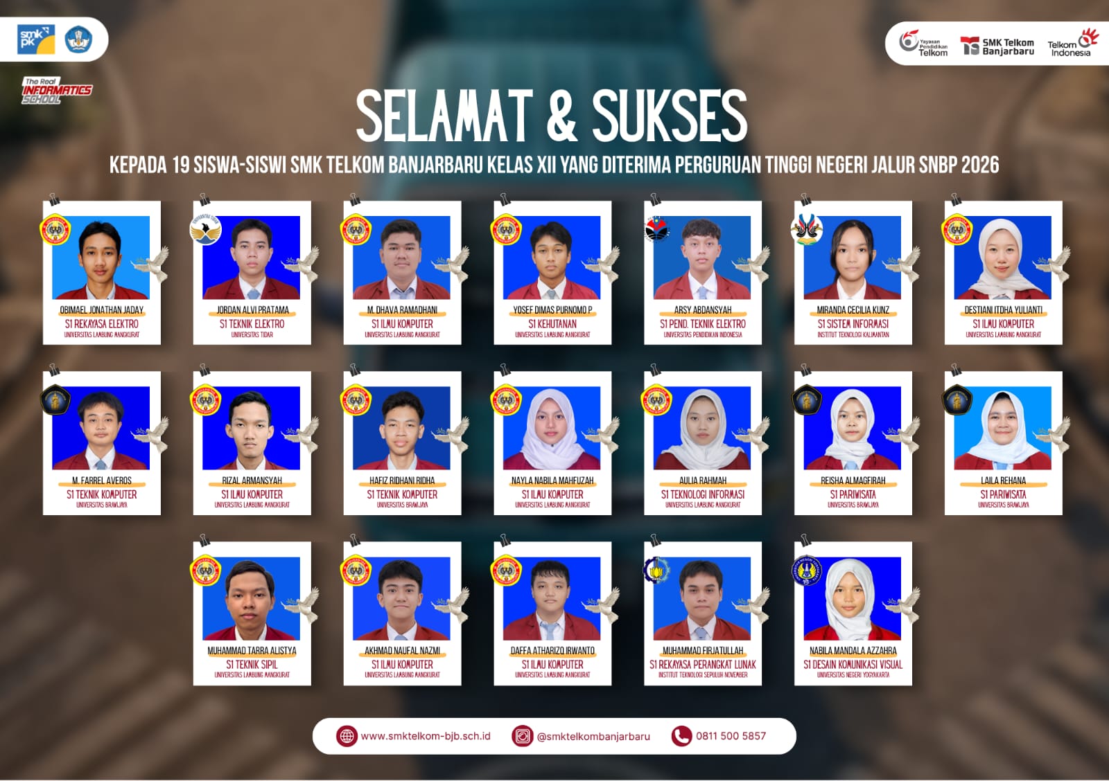 19 Siswa SMK Telkom Banjarbaru lolos SNBP 2026